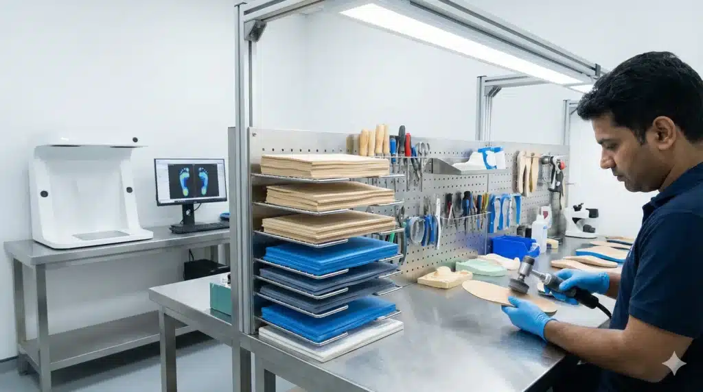 Steps Creators Dubai workshop showing custom insole manufacturing process