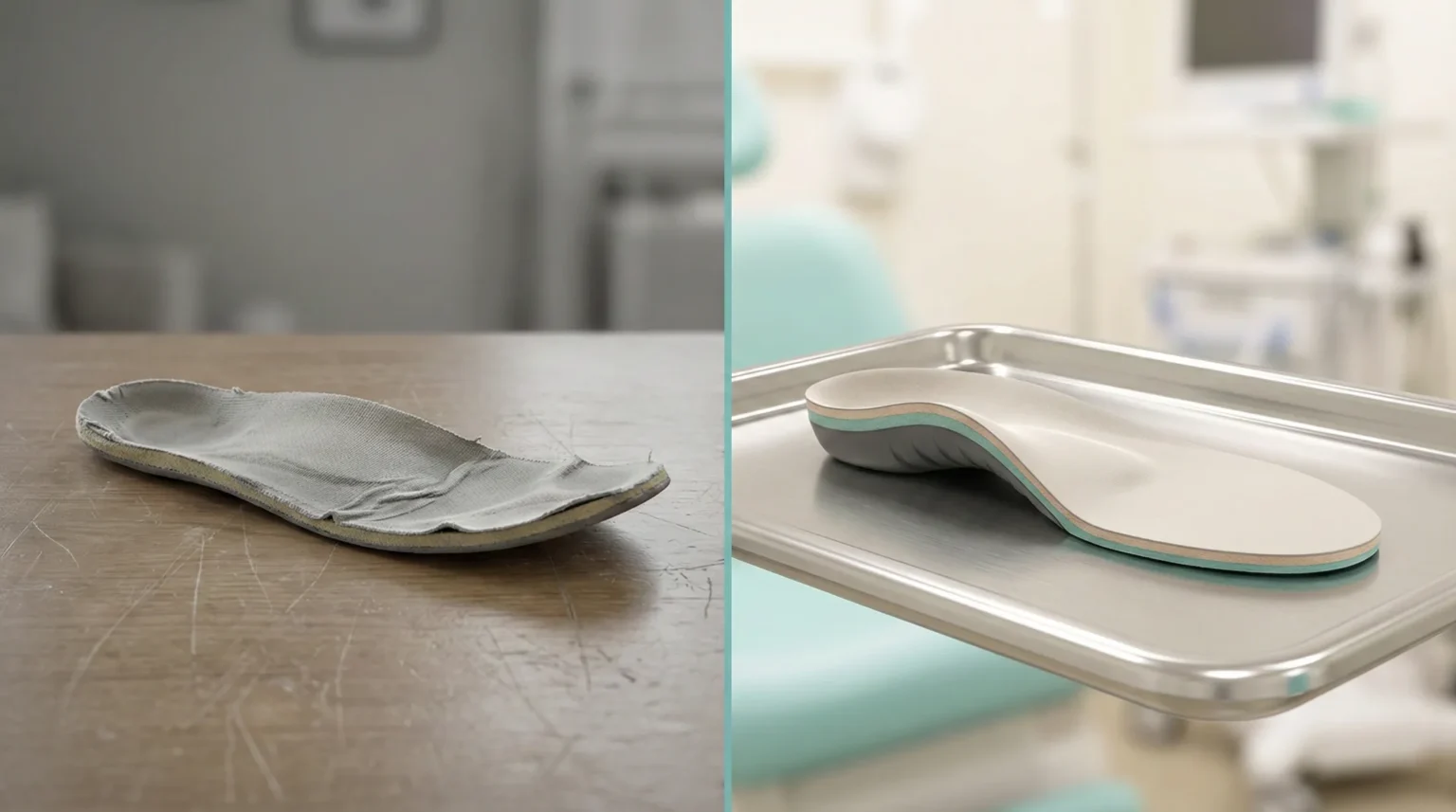 Custom insole vs generic off-the-shelf insole comparison showing arch support difference