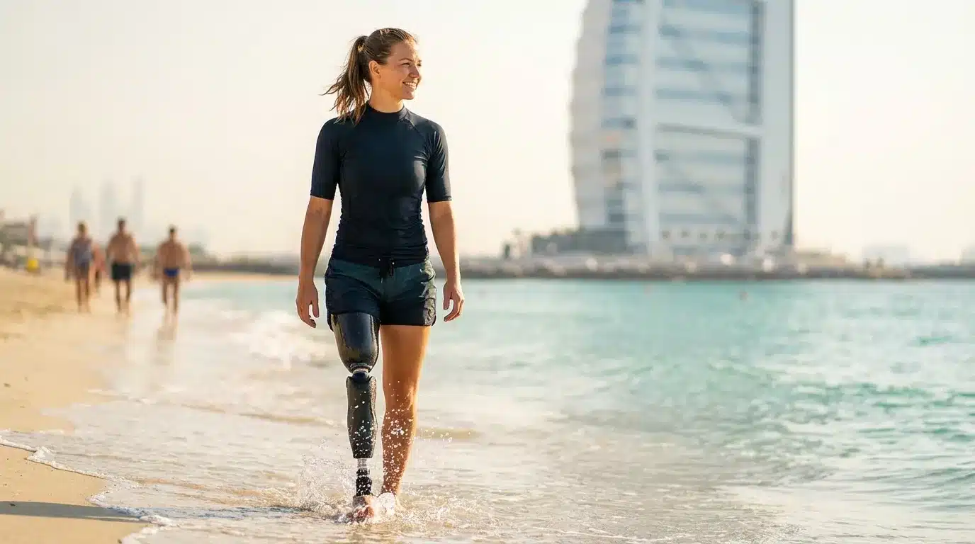 Illustration showing challenges faced by above-knee amputees during walking