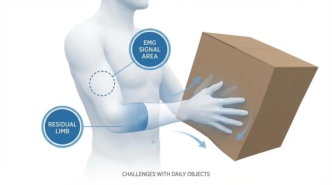 Person experiencing daily challenges after below-elbow amputation — difficulty gripping objects