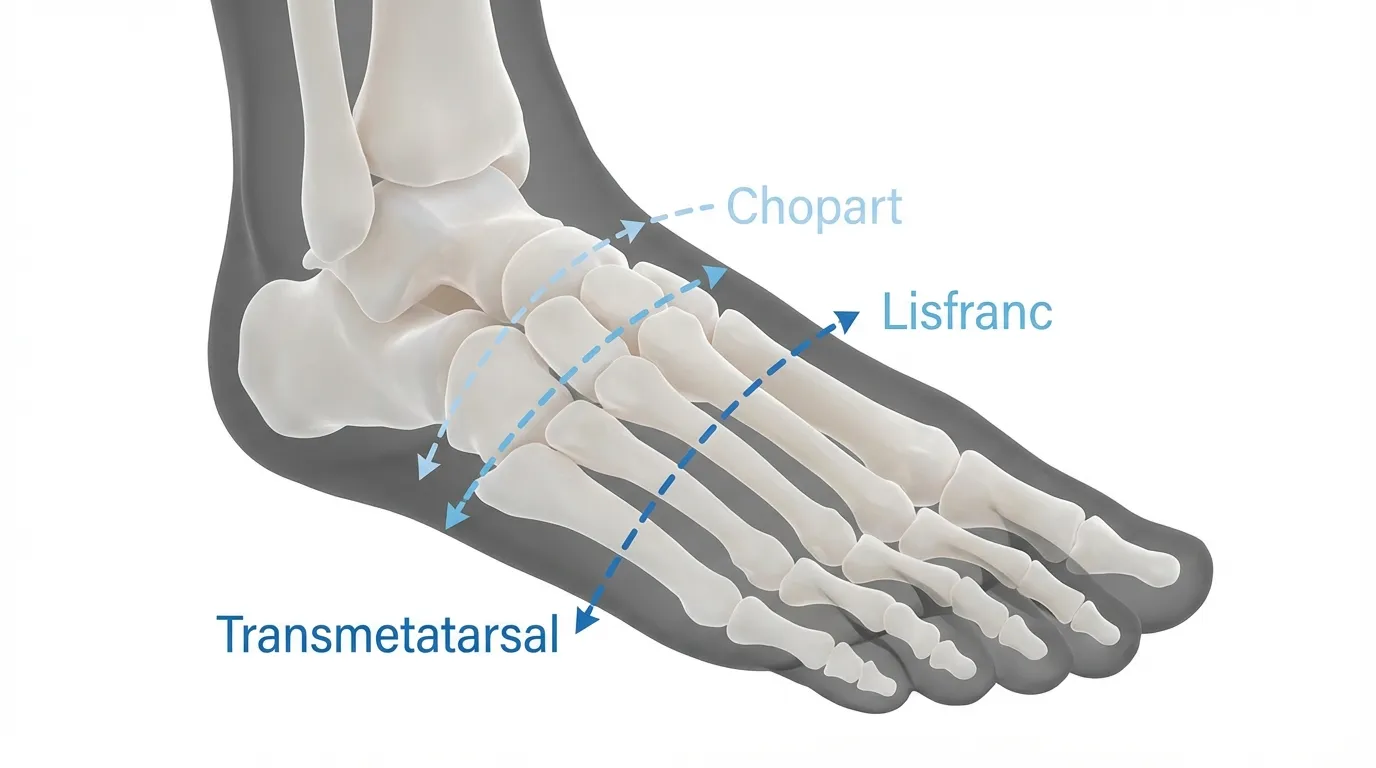 Illustration of partial foot amputation types and affected areas