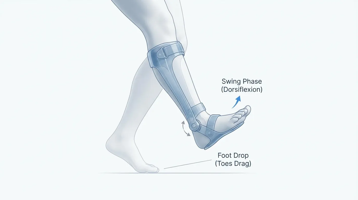 Illustration comparing foot drop gait pattern with normal walking gait