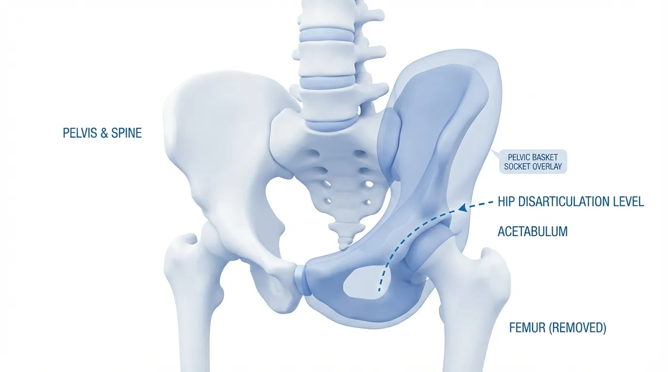 Hip disarticulation amputation level showing affected mobility and prosthetic solution