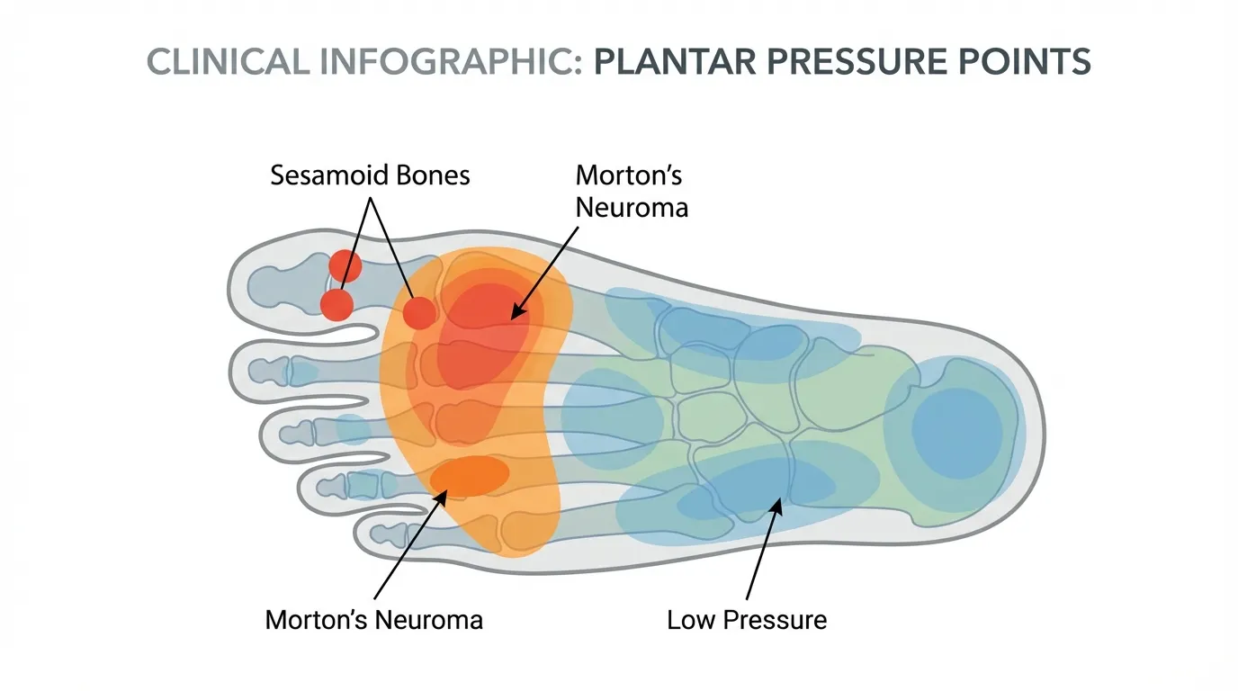 Diagram showing forefoot pressure points and metatarsalgia pain areas in the foot
