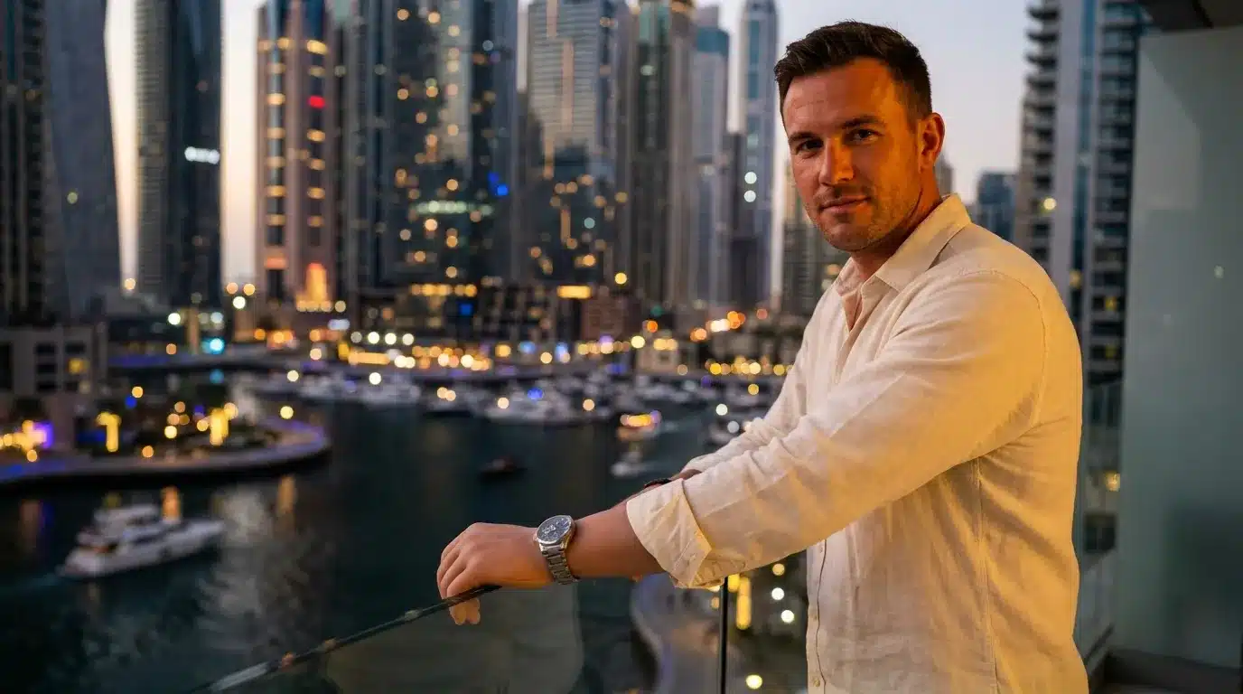Patient wearing a lifelike above-elbow cosmetic prosthetic hand in Dubai