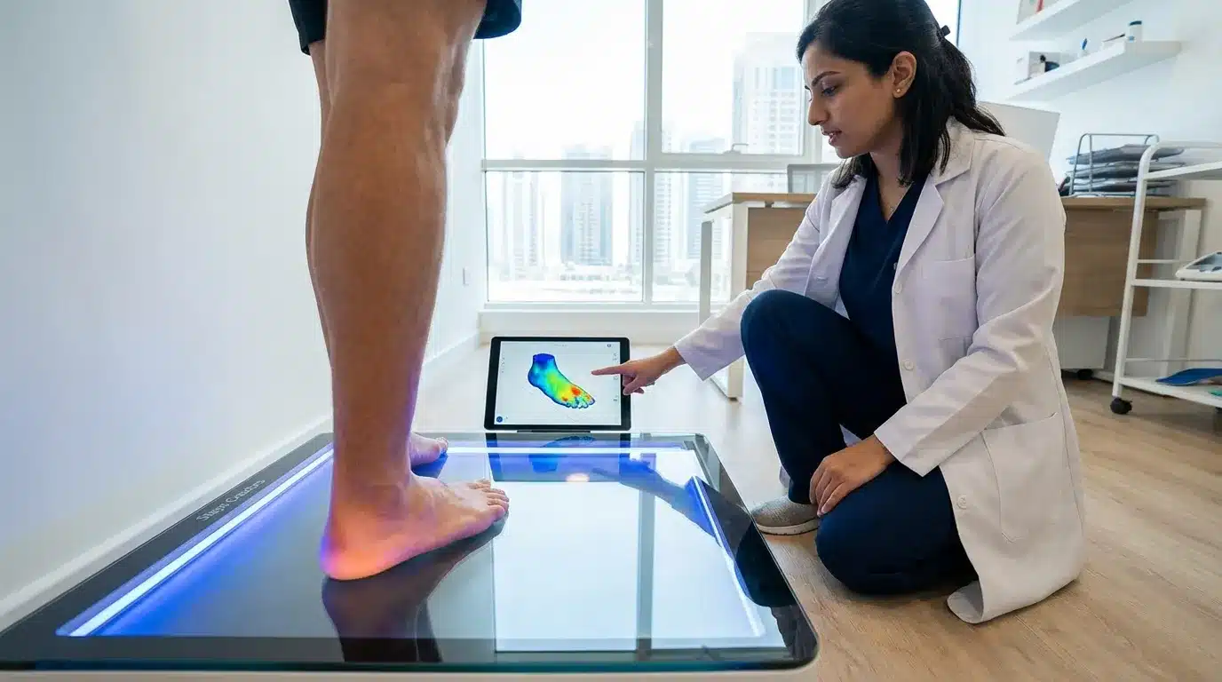 Common foot conditions — flat feet, heel pain, overpronation illustration