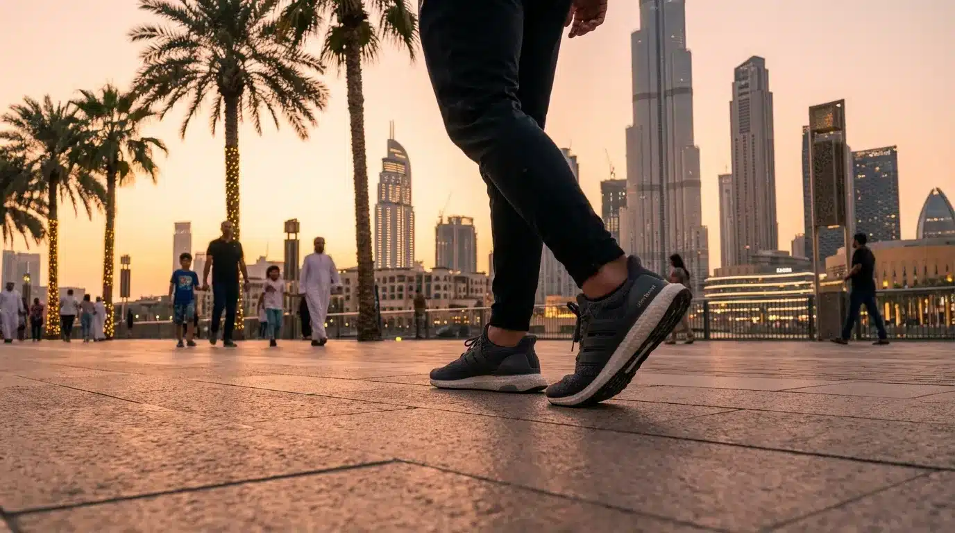 Patient walking naturally with a custom partial foot prosthesis