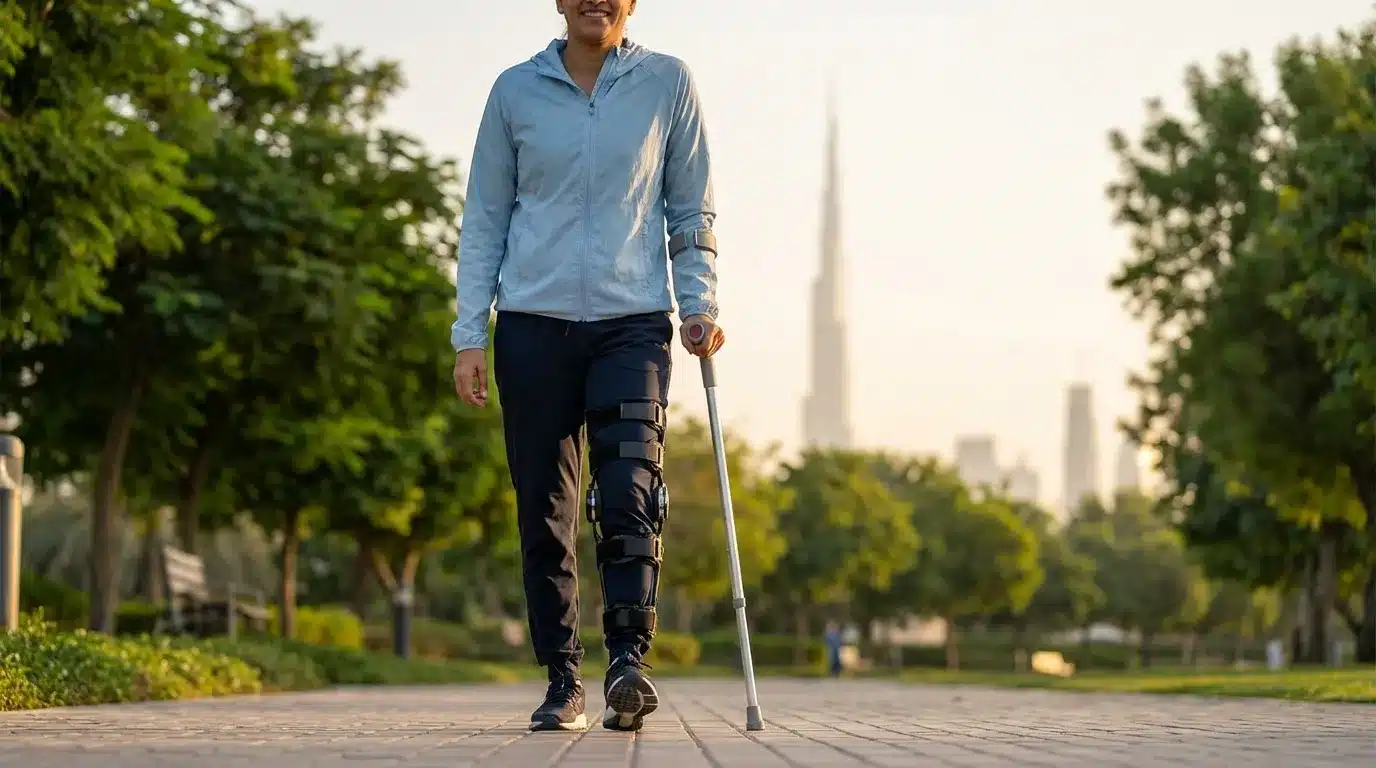 Full-length orthotic leg brace KAFO for walking support and gait correction