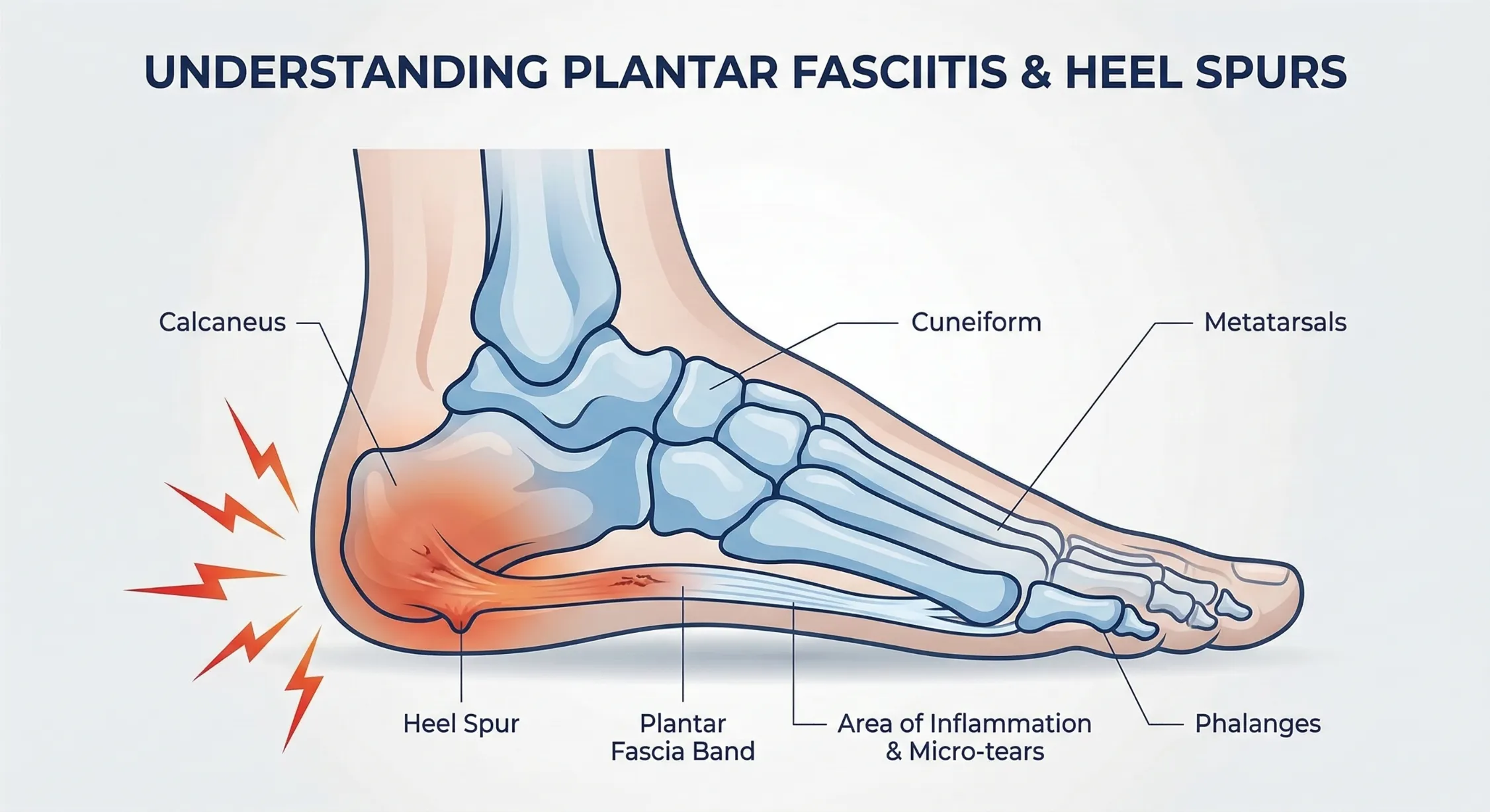 Diagram showing plantar fascia inflammation causing heel pain
